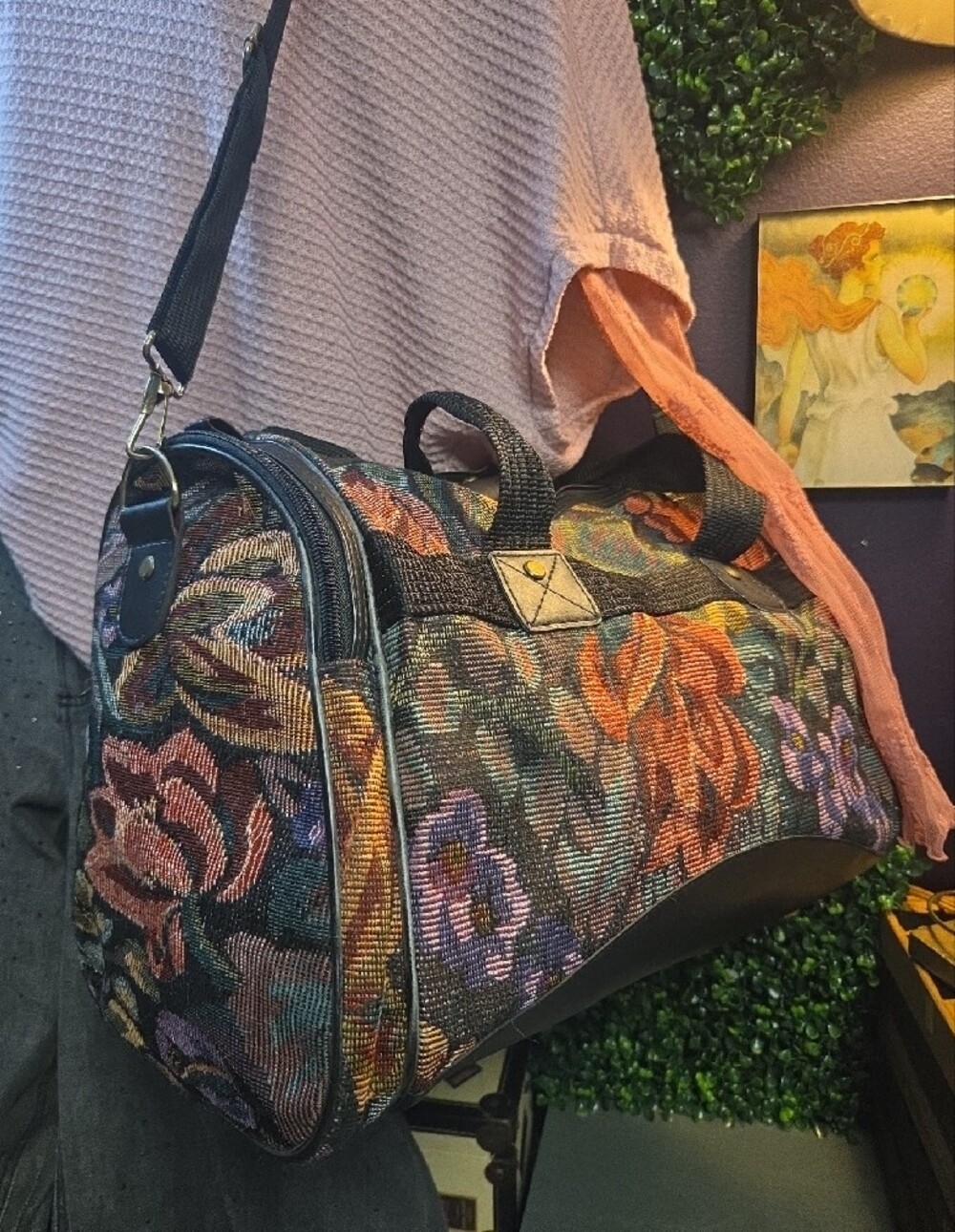Amazon Floral Tapestry Travel Bag in Black and Multicolor